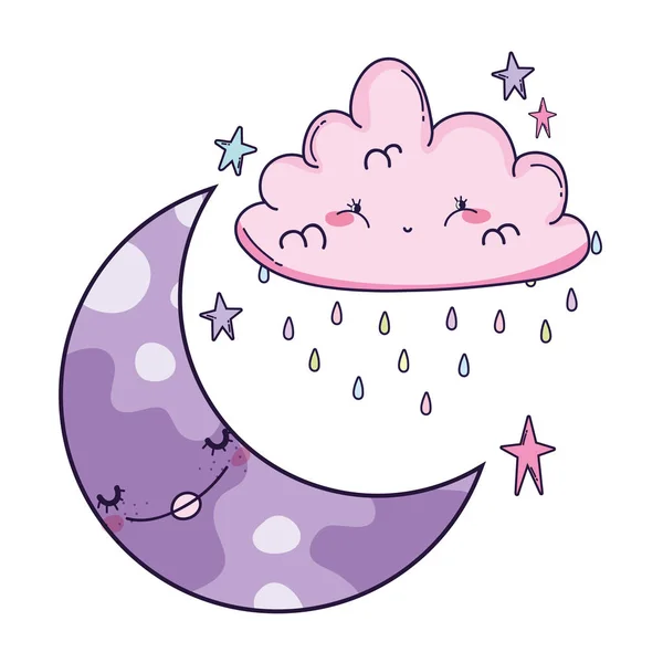 云和月亮可爱的漫画矢量插图图形设计 — 图库矢量图片