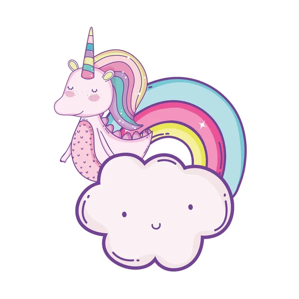 Licorne Volant Sur Les Nuages Avec Dessin Animé Mignon Arc — Image vectorielle