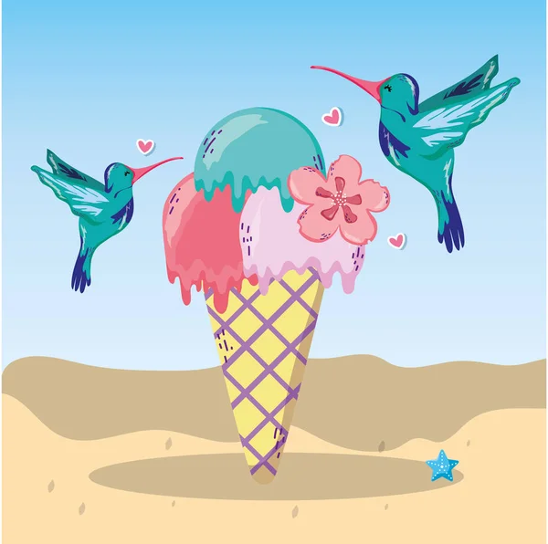 Tropical Beach Scenery Theme Bird Elements Vector Illustration Graphic Design — Stock Vector