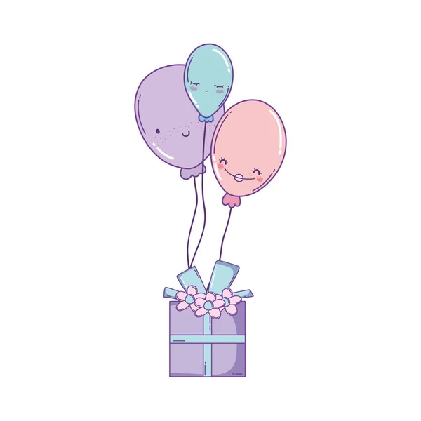 Caja Regalo Cumpleaños Con Globos Dibujos Animados Lindos — Vector de stock