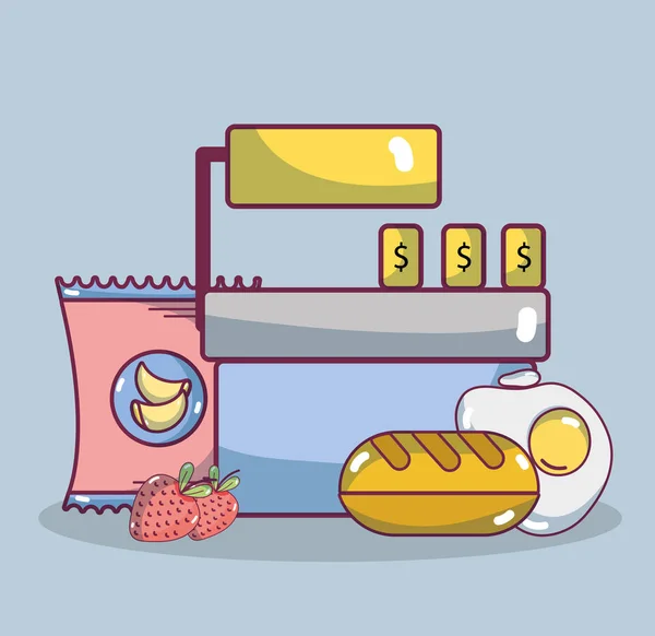Potravinářské Výrobky Supermarket Nákupní Vektorové Ilustrace Grafický Design — Stockový vektor