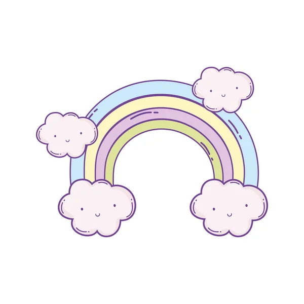 Nube Sonriente Arco Iris Lindo Dibujos Animados Vector Ilustración Diseño — Vector de stock