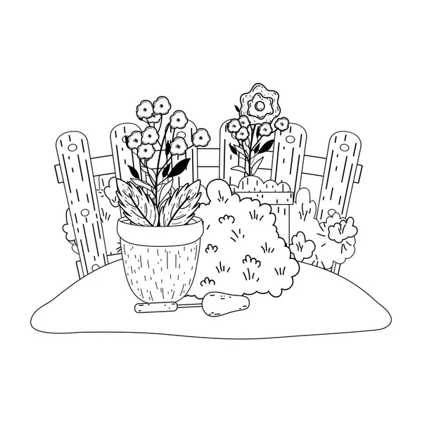 Arbusto Jardín Con Cerca Flores Vector Diseño Ilustración — Vector de stock