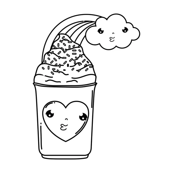 Χαριτωμένο Παγωτό Ουράνιο Τόξο Kawaii Διανυσματικά Εικονογράφηση Σχεδιασμός — Διανυσματικό Αρχείο