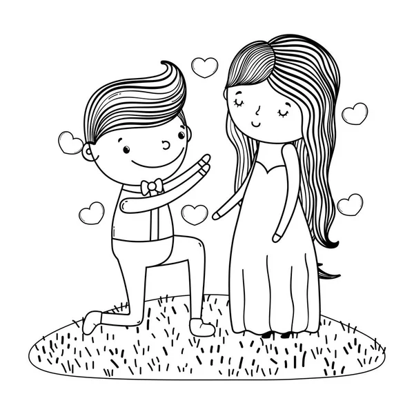 Çift Düğün Önerisi Sevimli Çizgi Vektör Çizim Grafik Tasarım — Stok Vektör
