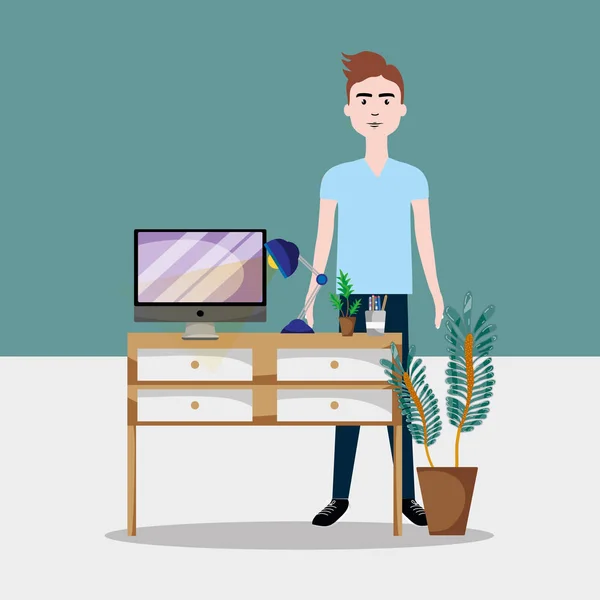 Worker inside business office scenery cartoon vector illustration graphic design