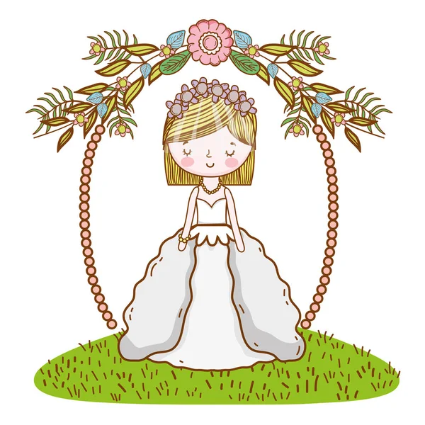 Mariée Mariage Mignon Avec Robe Dessin Animé Sur Couronne Vectorielle — Image vectorielle