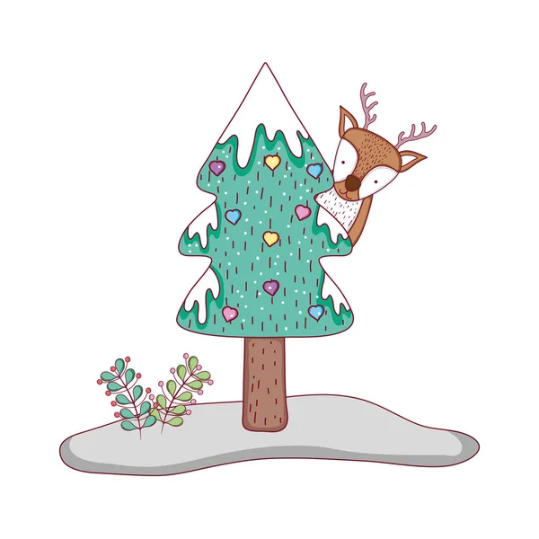 Frohe Weihnachten Baum Mit Rentier Vektor Illustration Design — Stockvektor