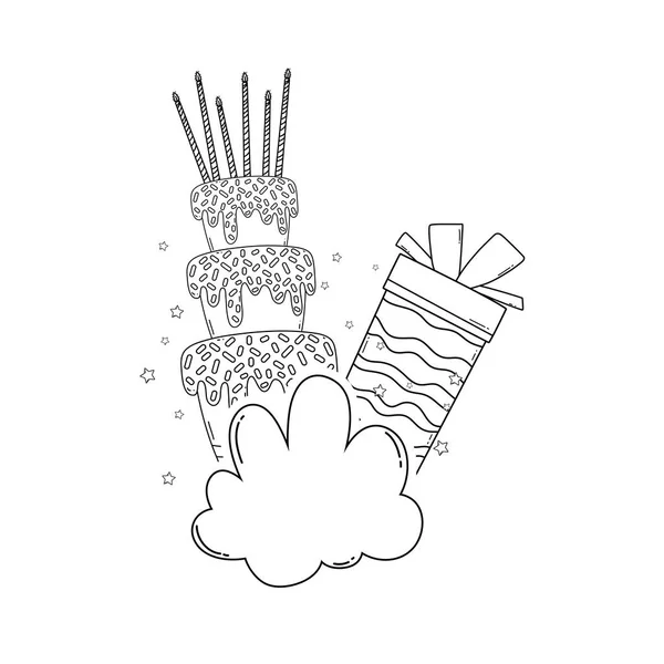 Pastel Cumpleaños Caja Regalo Nube Dibujos Animados Lindo Vector Ilustración — Vector de stock