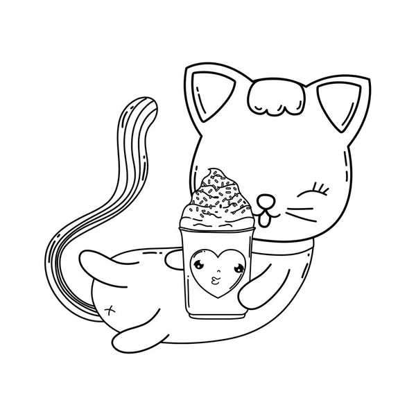 Carino Gatto Con Gelato Vettore Illustrazione Disegno — Vettoriale Stock