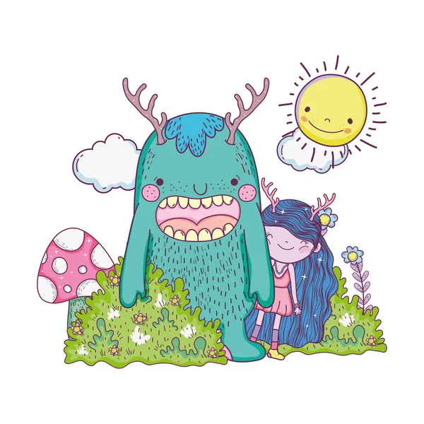 Little Fairy Monster Field Vector Illustration Design — Stock Vector