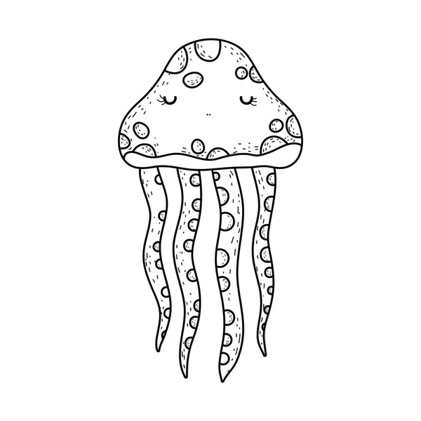 Ładny Meduza Morze Życie Ikona Wektor Ilustracja Projekt — Wektor stockowy