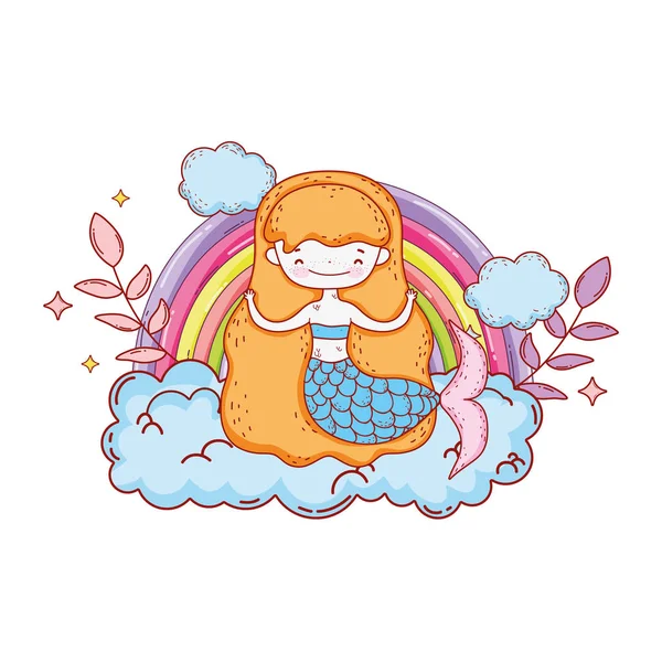 Cute Mermaid Clouds Rainbow Vector Illustration Design — Stock Vector