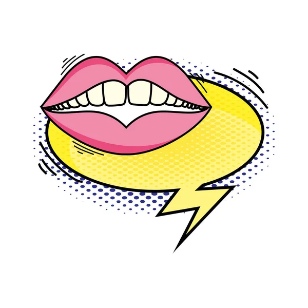 スピーチバブルポップアートスタイルのイラストベクトルデザインの女性の口 — ストックベクタ