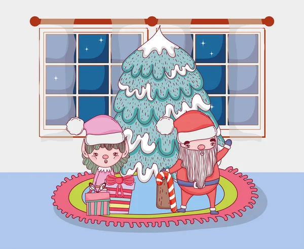 Різдвяний Санта Клаус Помічником Будинку Векторний Дизайн Ілюстрації — стоковий вектор