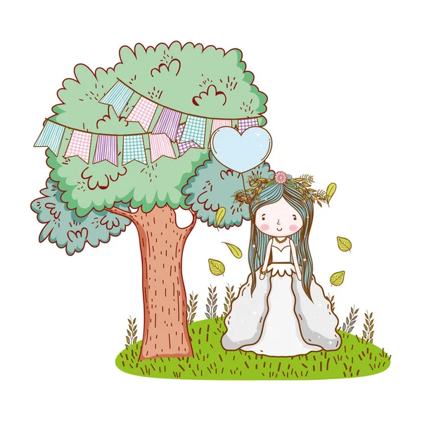 Sposa Carino Cartoni Animati Foresta Con Alberi Vettoriale Illustrazione Grafica — Vettoriale Stock