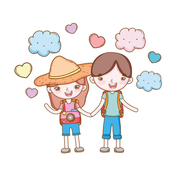 Traveler Travel Elements Couple Clouds White Background Vector Illustration Graphic — Stock Vector