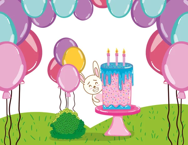 Birthday Party Cute Rabbit Cartoons Vector Illustration Graphic Design — Stock Vector