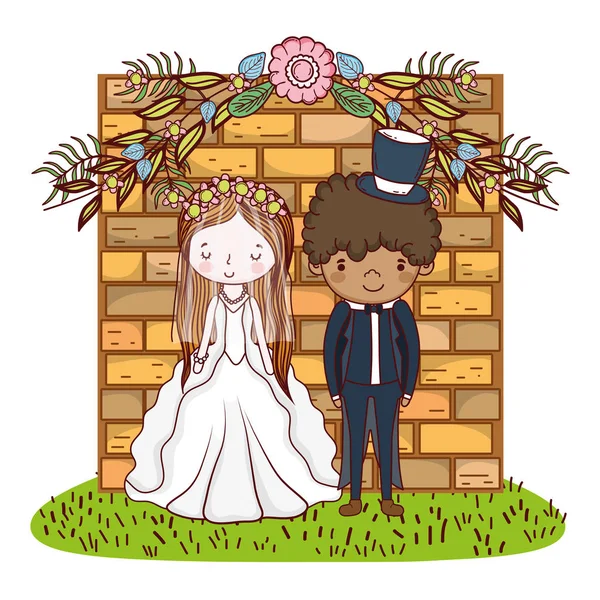 レンガの入り口ベクトル イラスト グラフィック デザイン上カップル結婚式かわいい漫画 — ストックベクタ