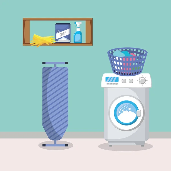 Cuarto Lavado Vacío Con Electrodomésticos Vector Ilustración Diseño Gráfico — Vector de stock