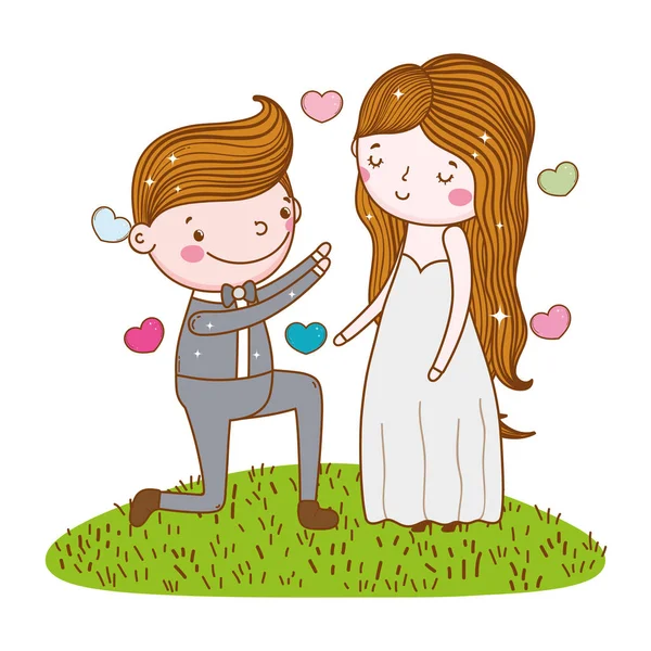 Couple Wedding Cute Cartoon Vector Ilustration — Stock Vector