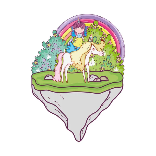 ユニコーンと妖精風景ベクトル イラスト デザインで虹 — ストックベクタ