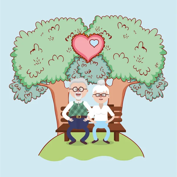 Grands Parents Aiment Couple Ensemble Parc Dessin Animé Vectoriel Illustration — Image vectorielle