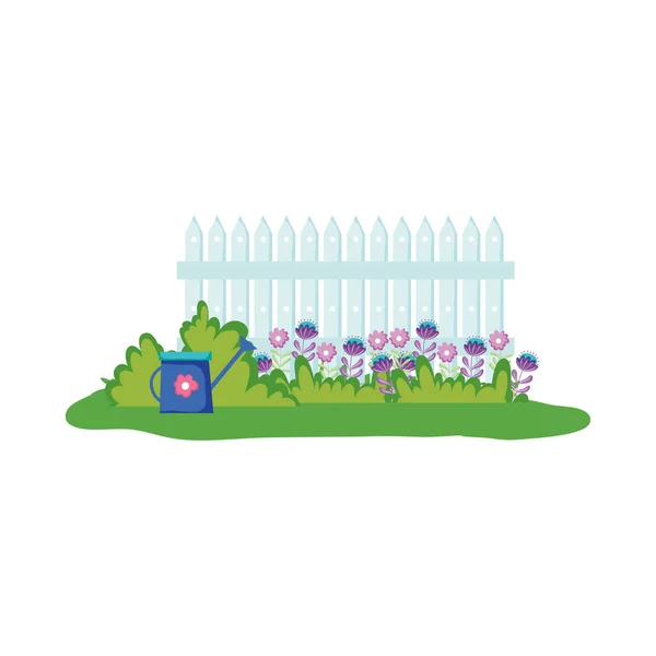 Деревянный Забор Векторным Рисунком Садовых Цветов — стоковый вектор