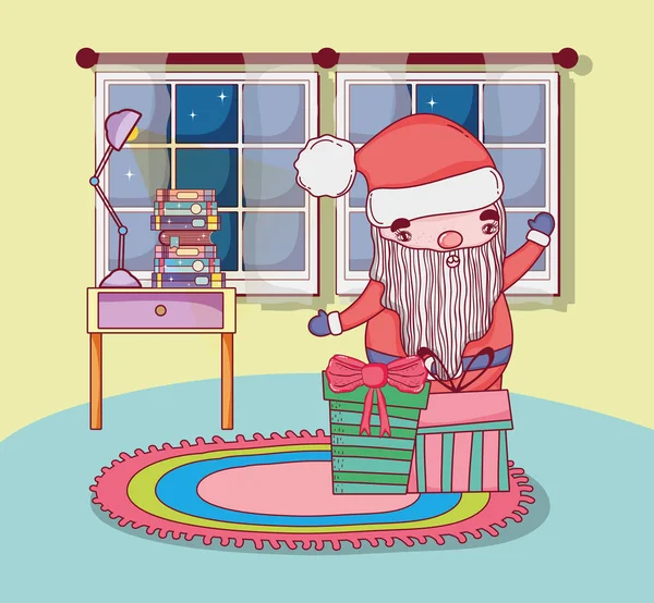 Bonito Natal Santa Claus Com Presentes Casa Vetor Ilustração — Vetor de Stock