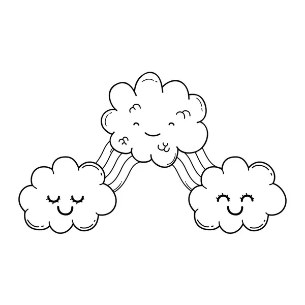 Schattig Wolk Met Stralen Druppels Cartoon Vector Illustratie Grafisch Ontwerp — Stockvector