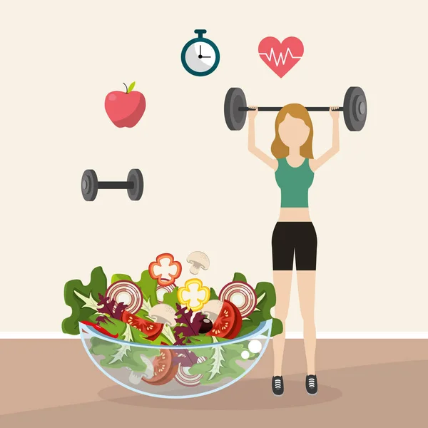 Young Woman Weight Lifting Healthy Lifestyle Cartoon — Stock Vector