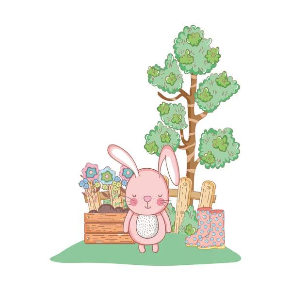 Petit Lapin Dans Jardin Vecteur Illustration Conception — Image vectorielle