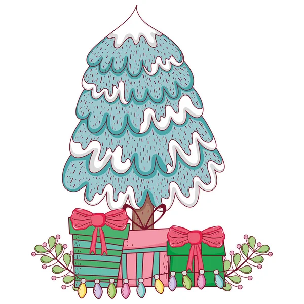 Merry Χριστουγεννιάτικο Δέντρο Δώρα Σχεδιασμό Εικονογράφηση Διάνυσμα — Διανυσματικό Αρχείο
