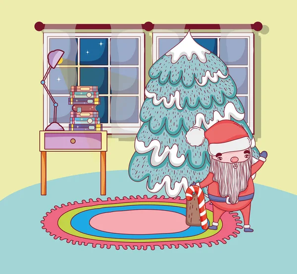 圣诞老人与松树在房子向量例证设计 — 图库矢量图片