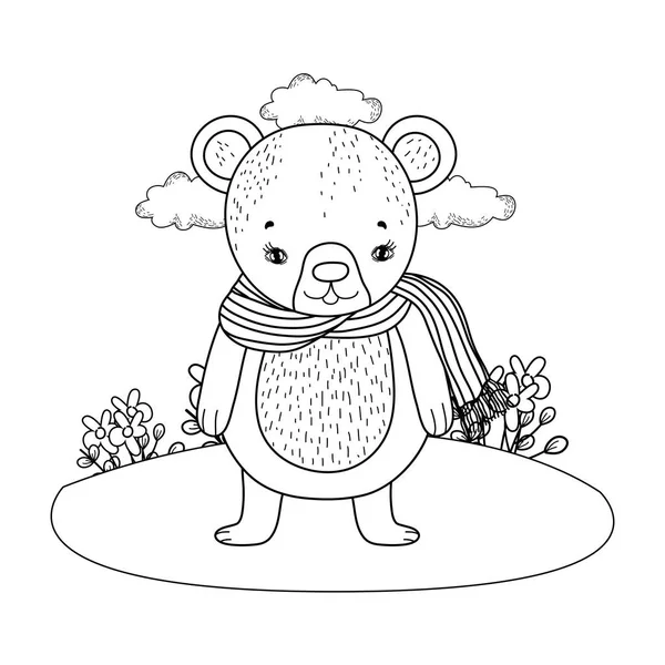 Urso Pequeno Bonito Com Cachecol Projeto Ilustração Vetor Acampamento —  Vetores de Stock