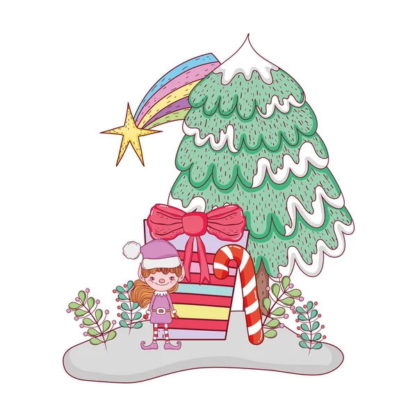 Schattig Santa Helper Met Geschenken Vector Illustratie Ontwerp — Stockvector
