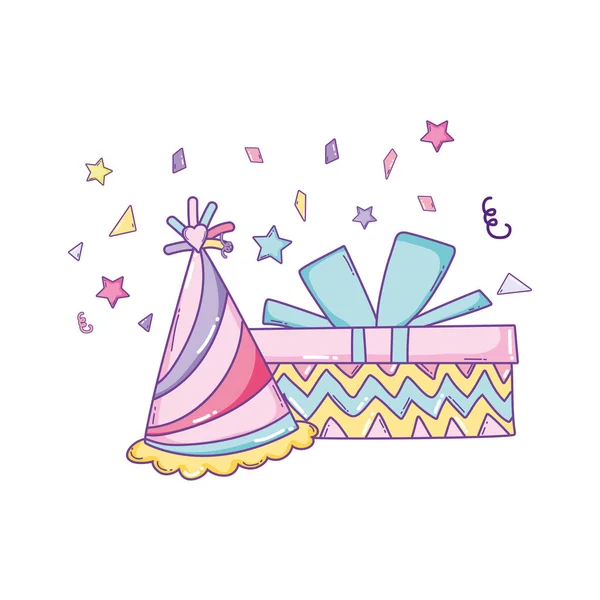 Birthday Gift Box Hat Cute Cartoons Vector Illustration Graphic Design — Stock Vector