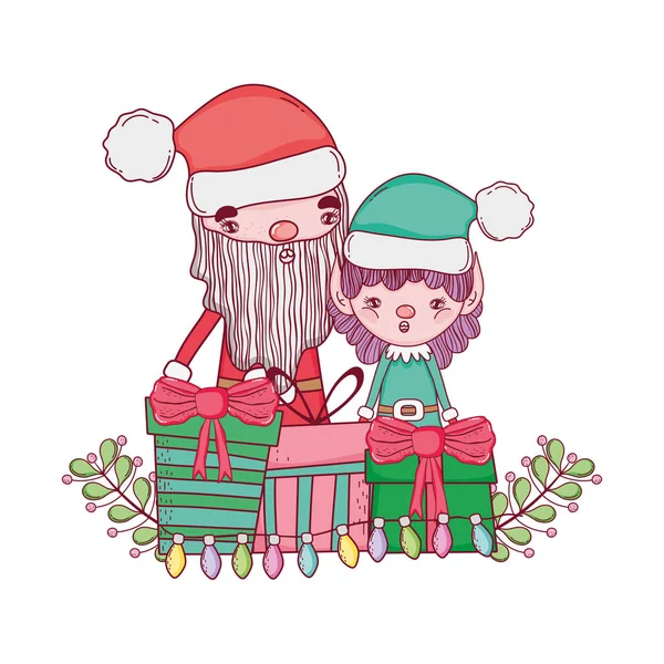 Милый Санта Клаус Рождество Подарками Представляет Векторную Иллюстрацию Дизайна — стоковый вектор