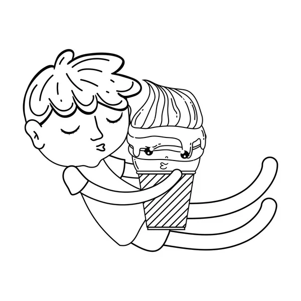 Petit Garçon Avec Crème Glacée Kawaii Personnage Vectoriel Illustration Design — Image vectorielle