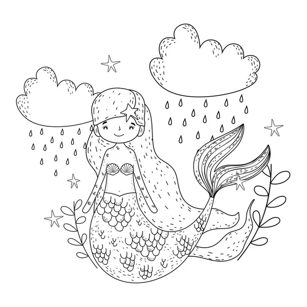 Mignonne Sirène Sous Mer Avec Conception Vectorielle Illustration Algues — Image vectorielle