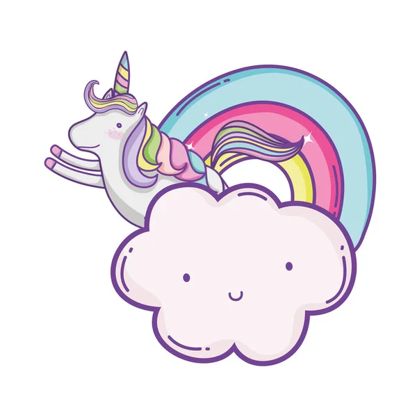 Licorne Volant Sur Les Nuages Avec Dessin Animé Mignon Arc — Image vectorielle