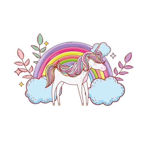 雲と虹ベクトル イラスト デザインのかわいいユニコーン — ストックベクタ