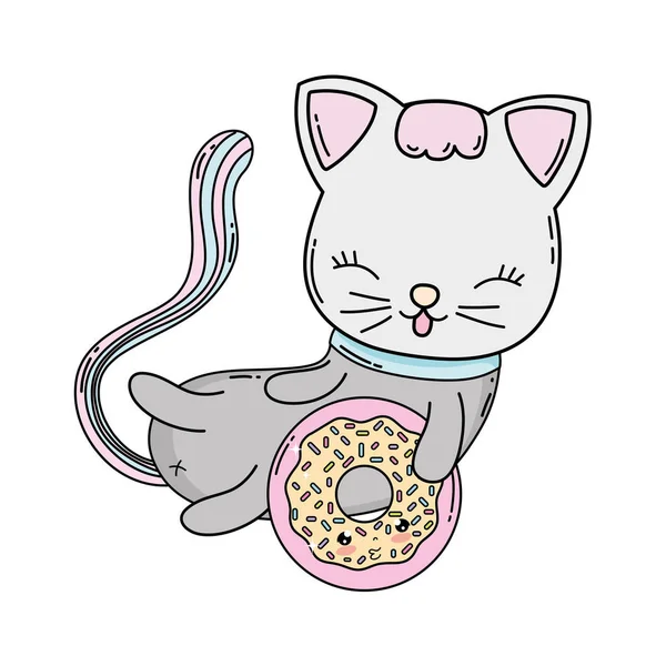 Lindo Gato Con Donut Vector Ilustración Diseño — Archivo Imágenes Vectoriales