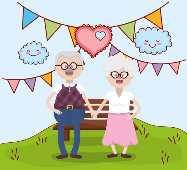 Grandparents Love Couple Together Park Cartoon Vector Illustration Graphic Design — Stock Vector