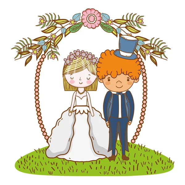 Svatební Pár Vstup Přírodní Roztomilé Kreslené Vektorové Ilustrace Grafický Design — Stockový vektor