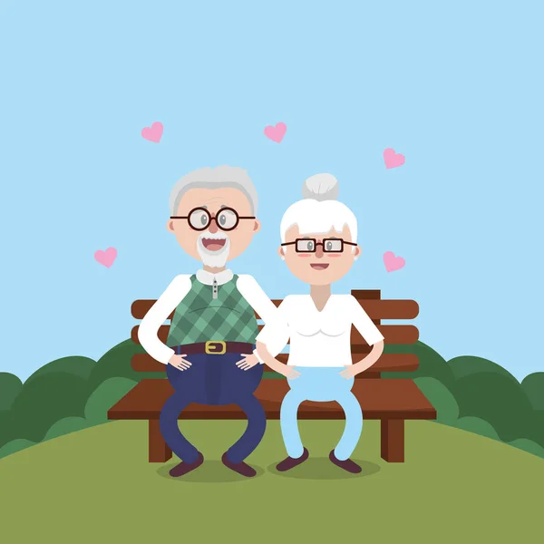 Grands Parents Vieux Beau Couple Sur Banc Dessin Animé Vectoriel — Image vectorielle