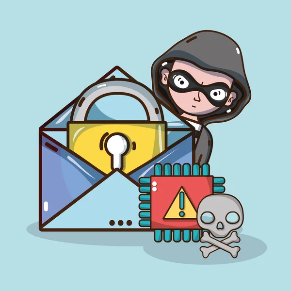 Hacker Und Sicherheitssystem Technologie Elemente Und Symbole Cartoons Vektor Illustration — Stockvektor