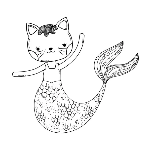 Mignon Purrmaid Conte Fées Personnage Vectoriel Illustration Conception — Image vectorielle