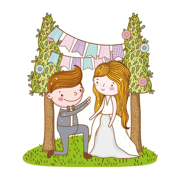 Paar Hochzeit Niedlich Cartoon Vektor Illustration — Stockvektor