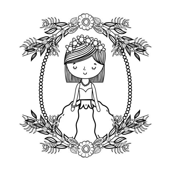 Mariée Mariage Mignon Avec Robe Dessin Animé Sur Couronne Vectorielle — Image vectorielle